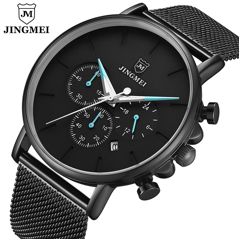 

JINGMEI Mens Watches Top Brand Luxury Business Quartz Watch Men Fashion Chronograph Waterproof Sport Watch Relogio Masculino