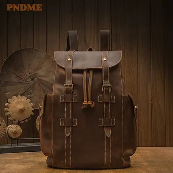 

Vintage crazy horse cowhide men's large-capacity backpack casual outdoor travel natural genuine leather laptop bagpack bookbag