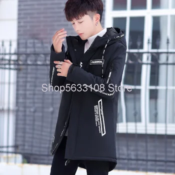 

Winter Men's Medium Length Cotton-padded Jacket Male Thicken Cotton-padded Jacket Teenagers Handsome With Cap Coat Male