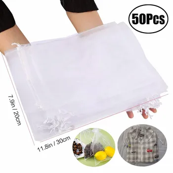 

50pcs Organza Storage Bags Drawstring Bunch Encrypted Yarn Gift Candy for Home Travel Storage Bags Translucent 20×30cm #LR2