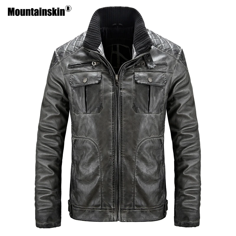Mountainskin зимняя осенняя кожаная куртка Мужская с подкладкой Байкерская