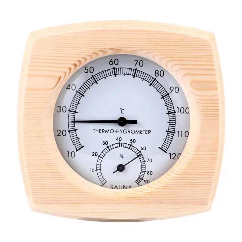 US Wooden Stainless Steel Edge Sauna Room Thermometer Hygrometer Clock Wet Meter 
