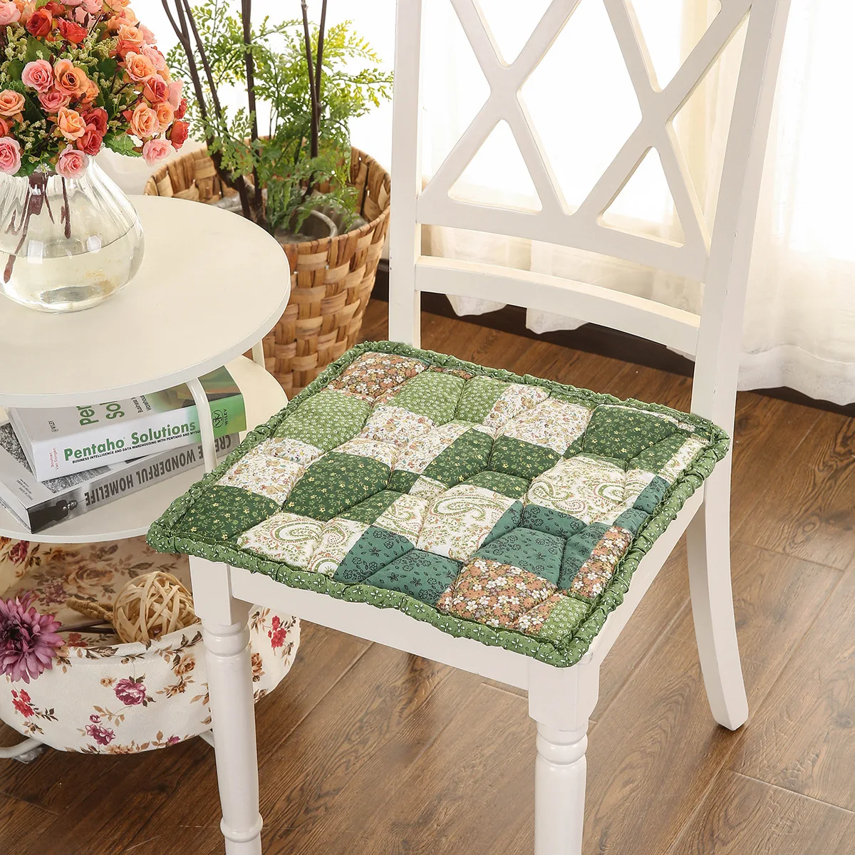 

Pure Cotton Simple Pastoral Style Anti-slip Dining Chair Cushion Square Pad Small Square Pad Cushion Stool Pad Steamed Bread Cha