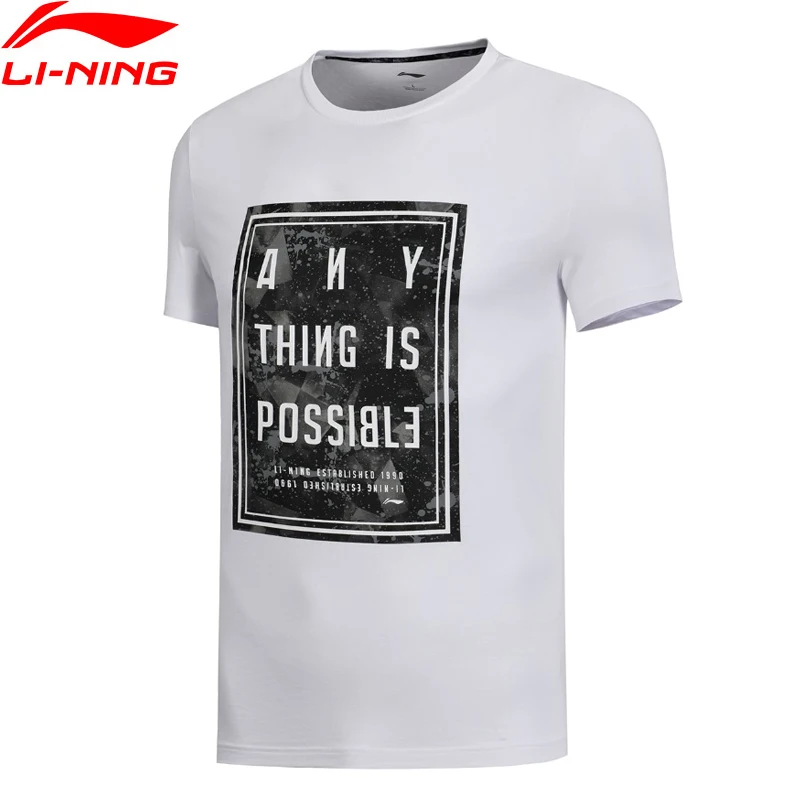 (Распродажа) Li-Ning Мужская трендовая футболка дышащая 100% хлопок обычная посадка