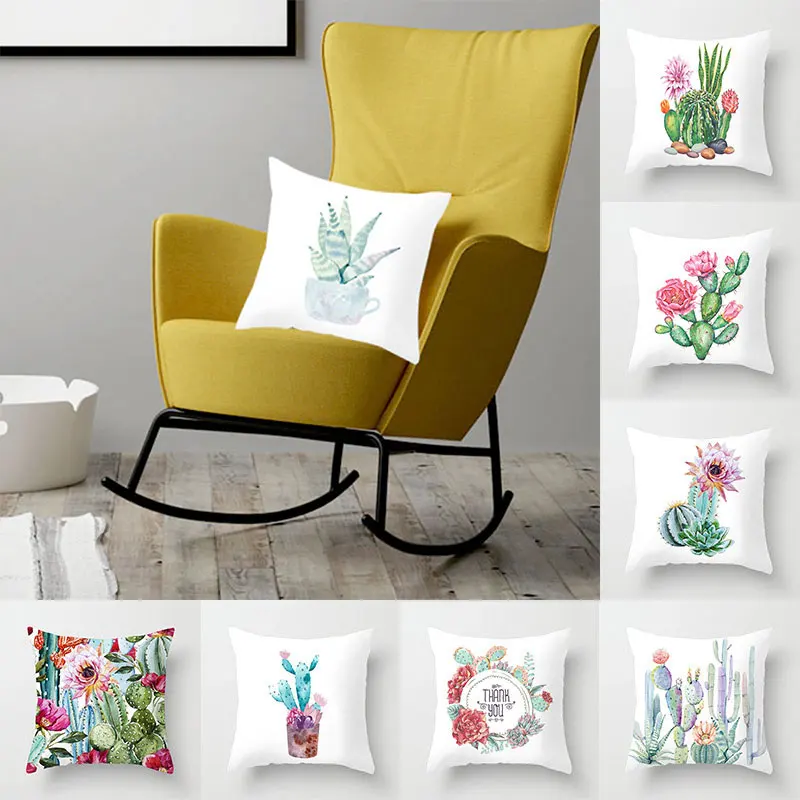 1PC Cactus Floral Print Cushion Cover Polyester Pillow Cases Throw Pillows Sofa Home Decor Pillowcase Decorative Pillow Covers