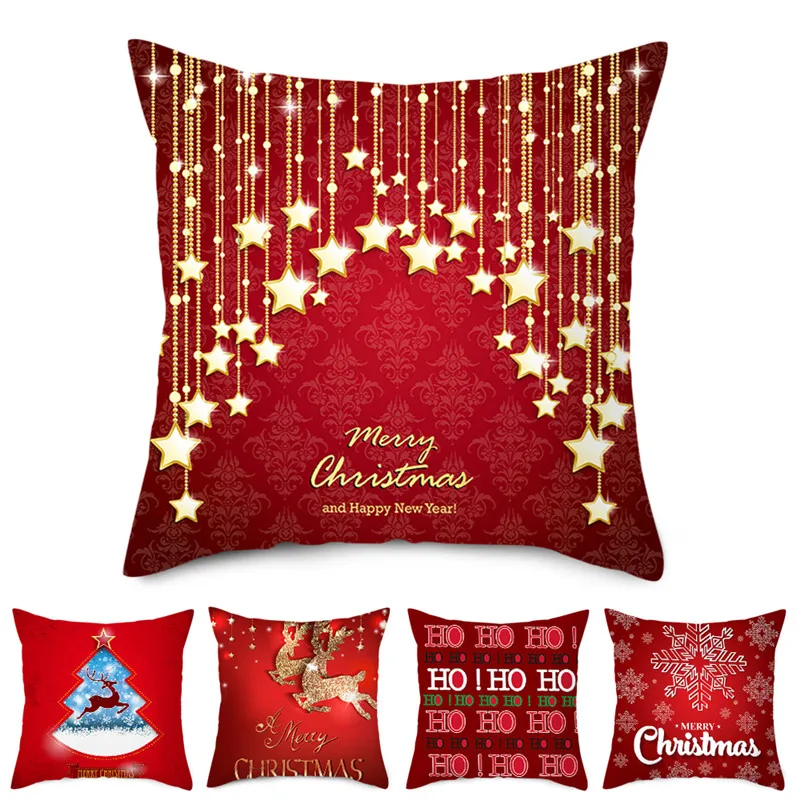 Fuwatacchi Red Printed Cushion Cover Christmas Gift Decorative Pillow Covers for Home Sofa Polyester Throw Pillowcases 45*45cm