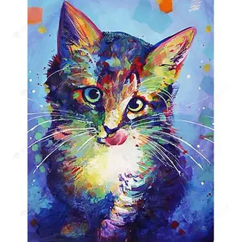 

Diamond-Painting Full Drill 5D Sets Cross Stitch Cat Sticking Out Tongue Kits Art Decoration Kits Art