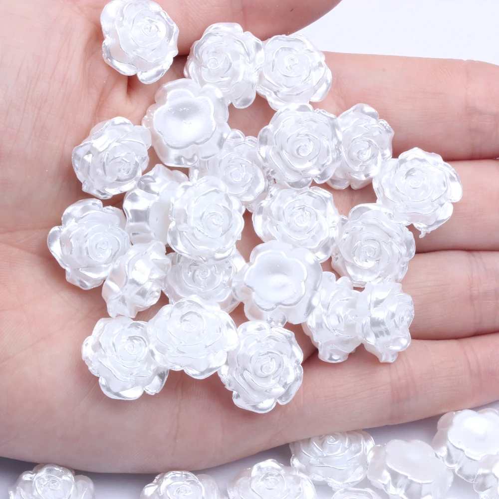 

Rose Flower White Many Size To Choose Imitation Pearls Flatback ABS Resin Material Half Pearls Great For Shoes Scrapbooks