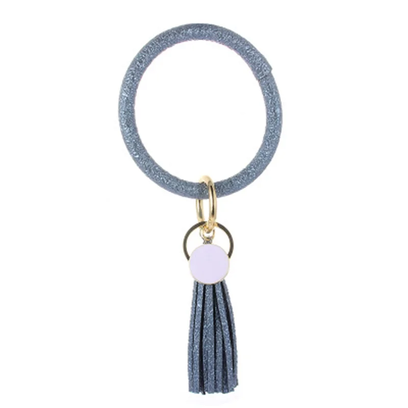 ZG New PU Leather O Bracelet KeyChains Circle Cute Same Color Tassel Wristlet Keychain Wholesale Women Girls - Цвет: NO.21