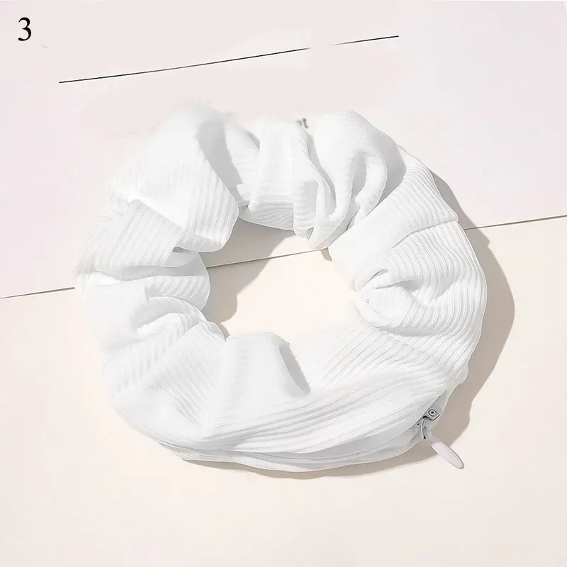 Laser Zipper Scrunchies Elastic Silk Print Hairbands Girls Headwear Ponytail Holder Pocket Hair Ring With Zip Hair Accesories large claw hair clips