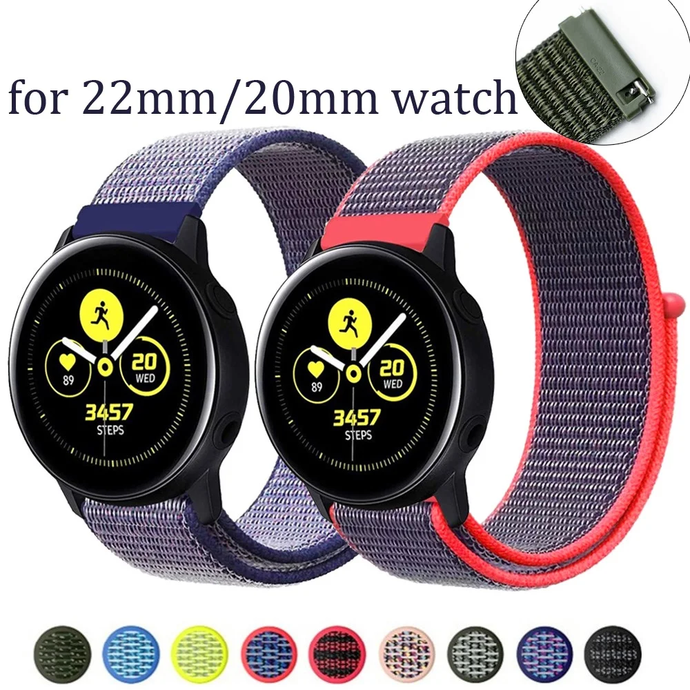 22 мм 20 мм спортивный ремешок для samsung galaxy watch active 46 мм 42 мм S3/S2 Frontier/Classic huami amazfit bip band тканый нейлоновый ремень