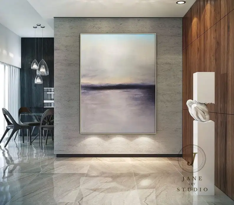 

Contemporary decoration,Large Wall Sea Painting,Purple Landscape Abstract painting,Sky And Sea Gray Sky Oil Painting