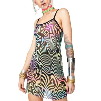 

Imcute Sexy Ladies Women Dress 2019 Sheer Mesh Bodycon Sleeveless See-through Evening Party Slim Mini Dresses Clothing