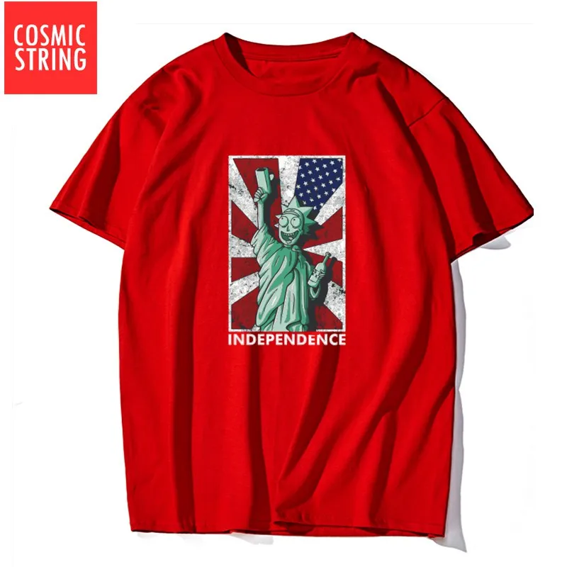 RI0101CS-RED COSMIC STRING, круглый вырез, короткий рукав, принт Рик и Морти, Мужская футболка, свободная, крутая, Мужская футболка, летняя, негабаритная, футболка, мужские футболки - Цвет: RI0101CS-RED