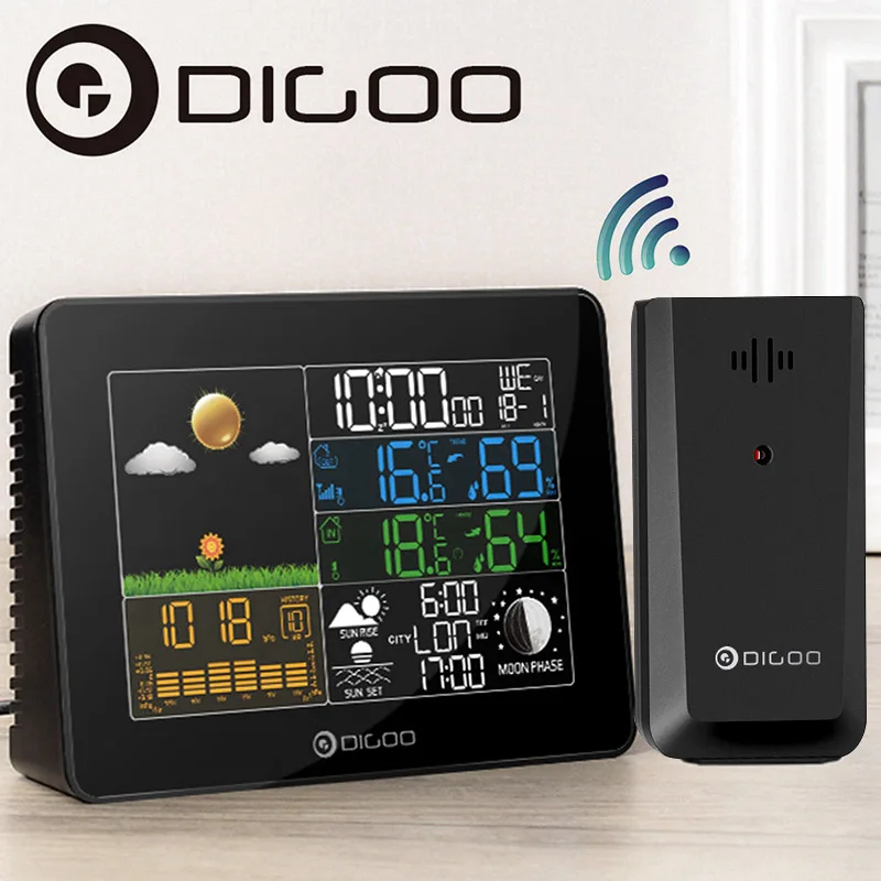 Цифровая цветная Метеостанция DIGOO с ЖК-дисплеем и уличным дистанционным датчиком