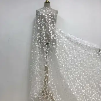 

Excellent Unique Cord Embroidered French Lace Shiny African tulle lace fabric 2020 Nigerian church celebration wear 5 yards/lot