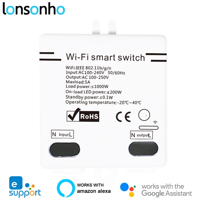 Lonsonho умный переключатель Wi-Fi DIY реле 5A модули для автоматизации умного дома Беспроводное управление работает с Alexa Google Home Mini