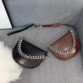 

Elegant Crocodile Pattern Crossbody Bag For Women Half Round Solid Pu Leather Luxury Handbag Women Bag Designer Shoulder Bag
