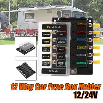 

Car Fuse Box 12V 24V Car Fuse Holder with Short Circuit LED Warning Indicator Light 12 Ways Blade Terminal Block Junction Box