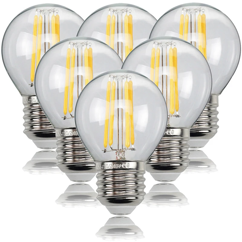 Toelating Hub Ongemak 6pcs/lot 4w 8w 12w E27 E14 Clear LED Lamp 220v G45 LED Bulb Warm/Cold White  Filament Edison Globe ball light Energy saving bulb