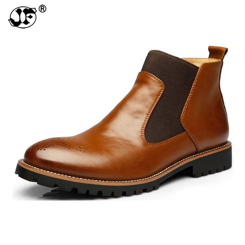 

Spring/Winter Fur Men's Chelsea Boots,British Style Fashion Ankle Boots,Black/Brown/Red Brogues Soft Leather Casual Shoes988