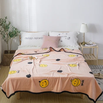 

New Khaki Color Blankets for Beds solid Smiling face Soft Warm Square Flannel Blanket On the Bed Thickness Throw Blanket