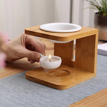 

Creative Household Candle Lamp Holder Aromatherapy Burner Home Decoration Ceramic Aroma Oil Candle Holder Wooden
