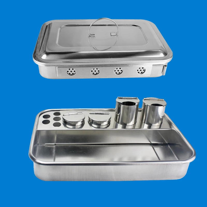1 Uds esterilización caja de acero inoxidable bandeja Alcohol top de tirantes de algodón pinzas dobladora placa cintura placa