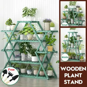 

Bamboo Flower Rack Plant Stand With 3Pcs Garden Tools Indoor Outdoor Flower Stand Shelves Bonsai Display Shelf Garden Decoration