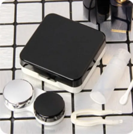Высококачественные отражающие накладки для контактных линз с зеркальным цветным корпусом кейс для контактных линз контейнер Милый комплект для путешествий коробка для женщин - Цвет: black