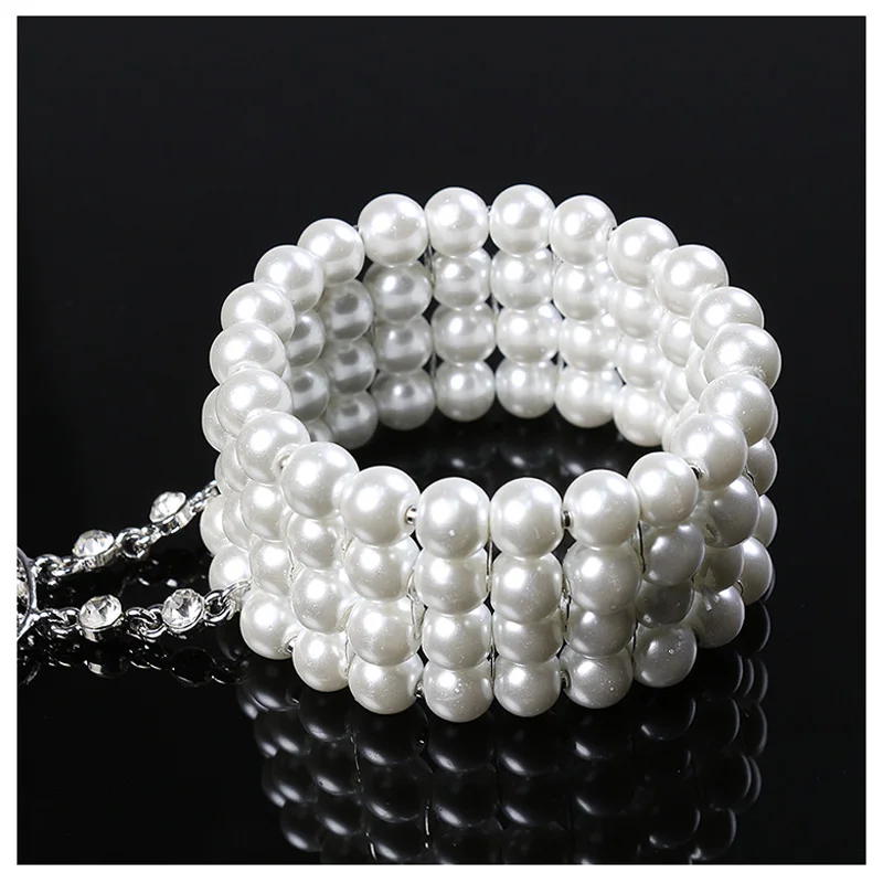 Anime Bracelet Art Deco The Great Gatsby Inspired Flower Simulated Pearl Bracelet Set Wedding Bridal Bracelet 1920s Flapper Accessories