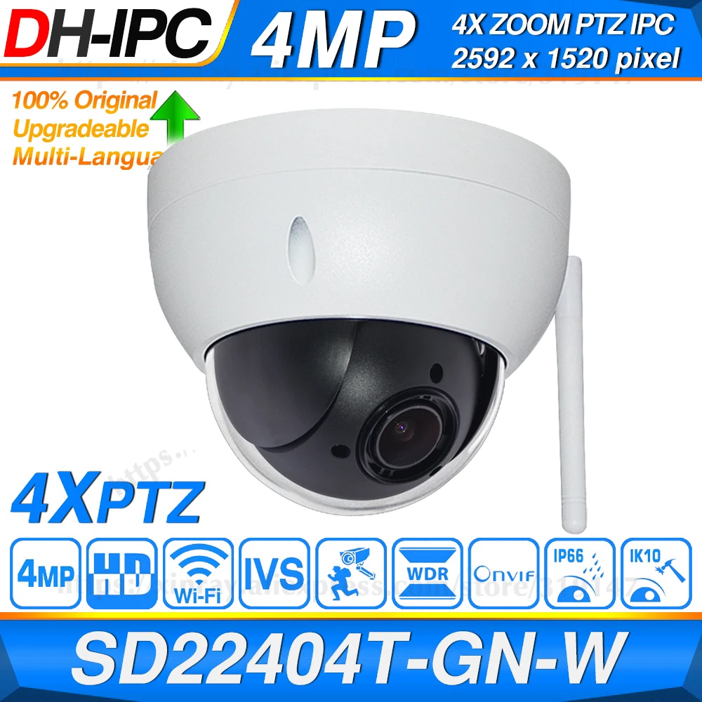 US $124.98 Dahua Original Sd22404tGnW 4mp 4x Zoom Ptz H265 Wdr Icr Ivs Face Detect Ip66 Ik10 Onvif Wireless Wifi Network Cctv Ip Camera