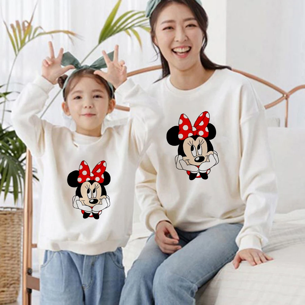 Disney Pink Spotted Minnie Hoodies Sweatshirt Family Look Casual Mama Daughter Aesthetic Hoodies Creative Pullover Trendy family thanksgiving outfits Family Matching Outfits