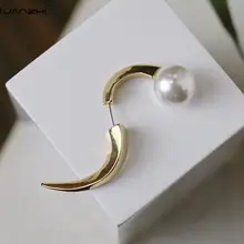 HUANZHI дизайн золотые серебряные изогнутые металлические линии острый Бык Рог геометрические витые жемчужные серьги для женщин Девушка подарок Вечерние