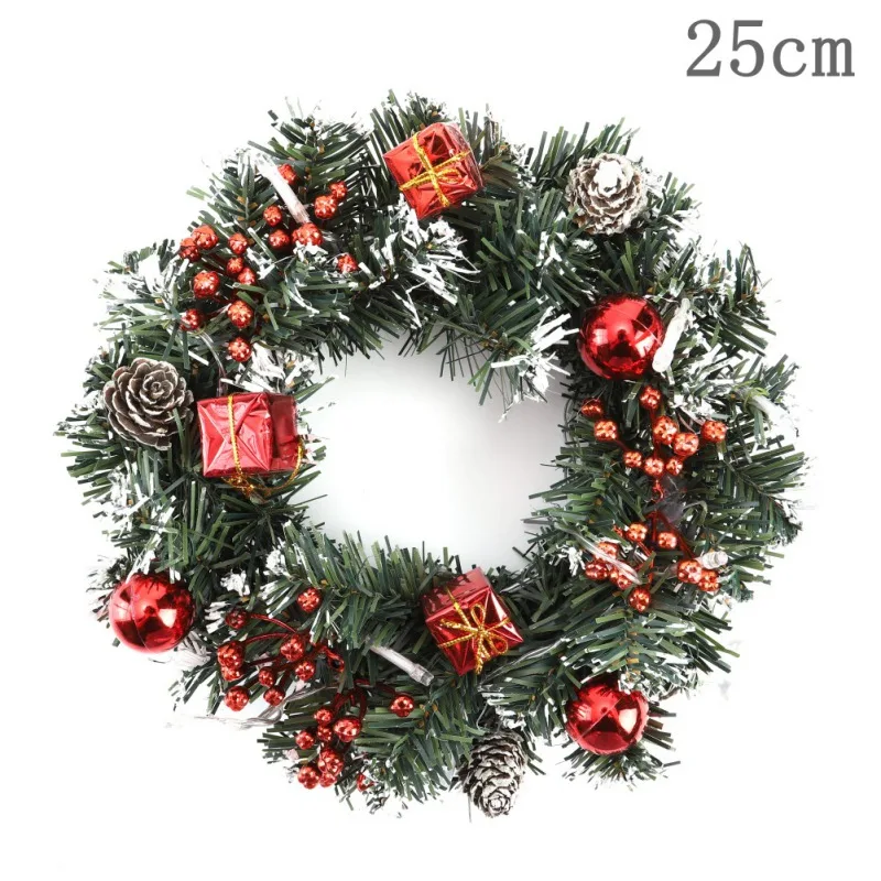 40 см светодиодный Рождественский венок с искусственная сосна шишки ягоды и цветы праздничное переднее украшение для подвешивания на двери Couronne Noel - Цвет: R1