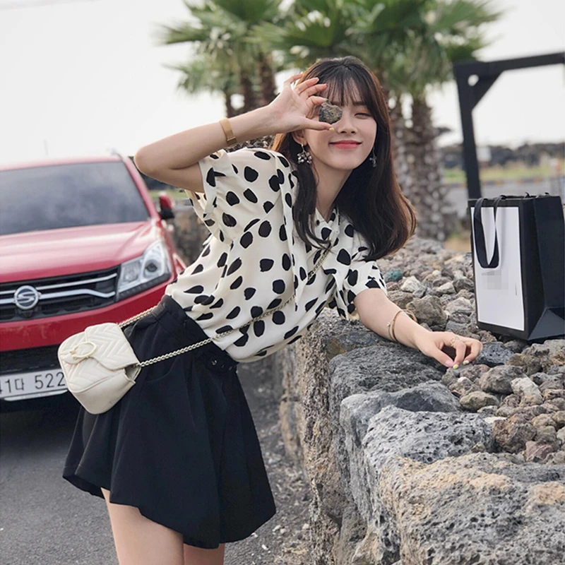 

MISHOW vintage Blouse Women Summer 2019 Female dot print sailor collar short sleeve slim fit blouse Tops MX19B4447