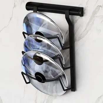 

Pot Lid Rack Wall-mounted Durable Stainless Steel Punch-free Bowl Holder for Kitchen Black