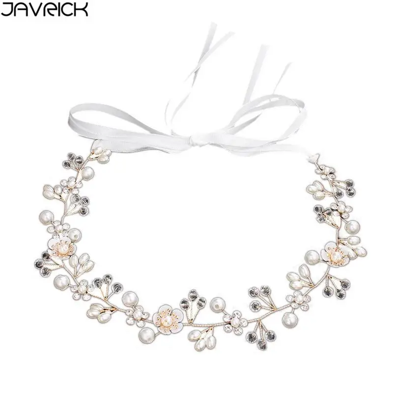 

Handmade Boho Bridal Bridesmaid Headband Faux Pearl Crystal Flower Alloy Vine Headwear Retro Rustic Jewelry Wedding Hairband