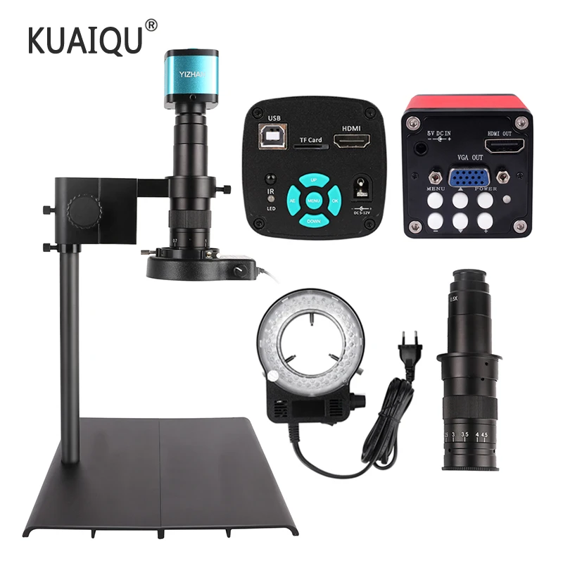

HDMI 48MP 4K USB Digital Microscope Camera 13MP HDMI VGA Industrial Microscope Video Camera 180X 130X lens LED Ring Light Lamp
