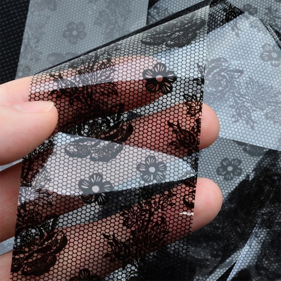 100*4 см кружевные цветы Фольга для ногтей УФ гель лак наклейки GlueTransfer сексуальный черный Полный Обертывания хлопья гвоздь искусство украшения JIXK12-1