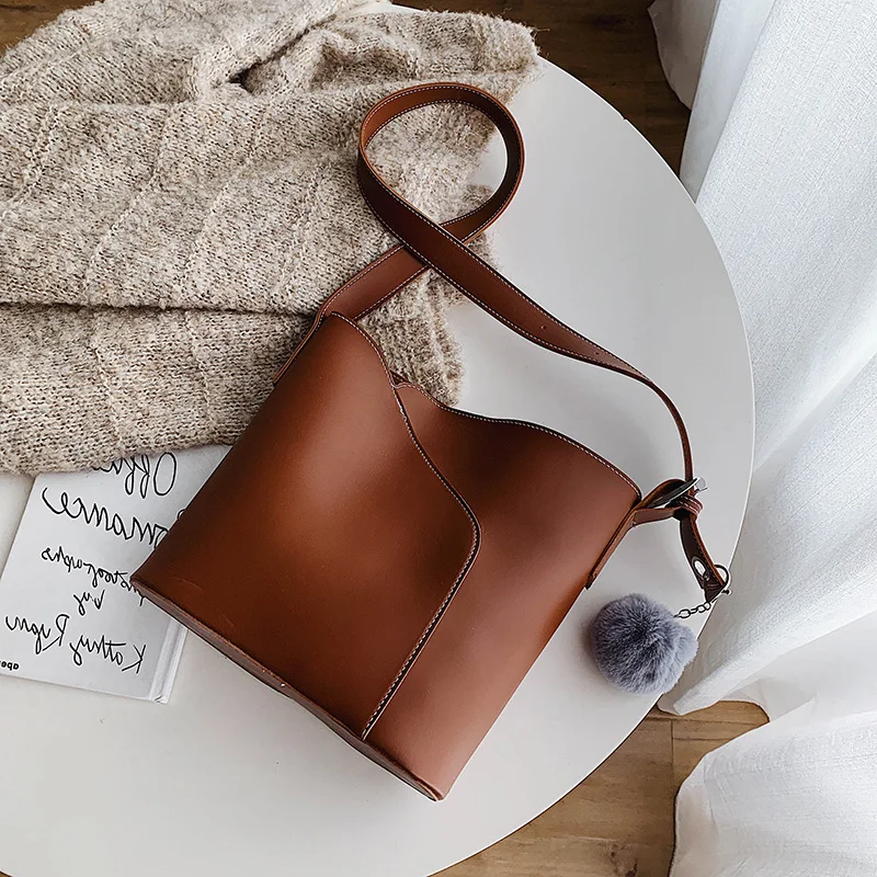 

Retro High Capacity Female Bucket Bag Women 2019 New Winter Shoulder Bags Casual Solid Women Handbags PU Leather Female Tote Hot