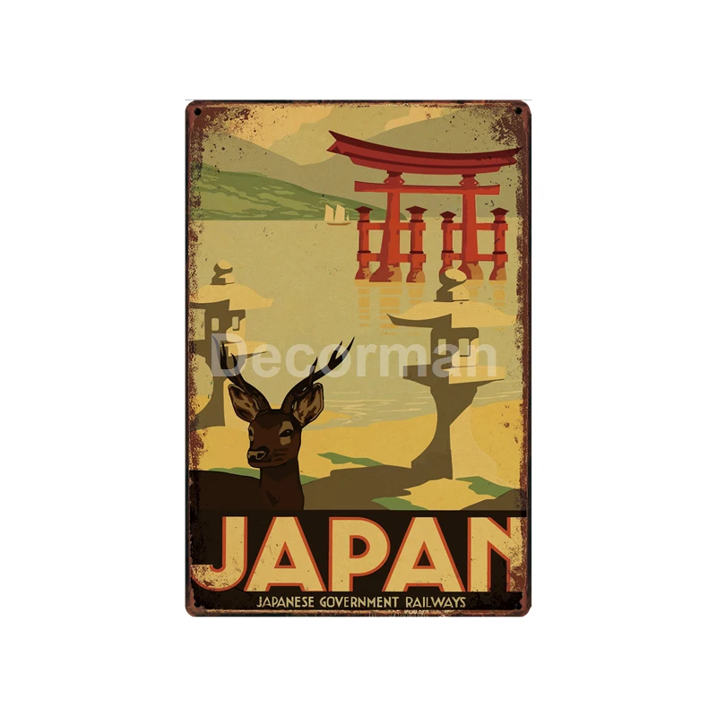 [DecorMan] Путешествия цитирует Япония Куба Нью-Йорк Индия Канада оловянные знаки на заказ оптом металлические картины Бар Паб Декор LT-1785