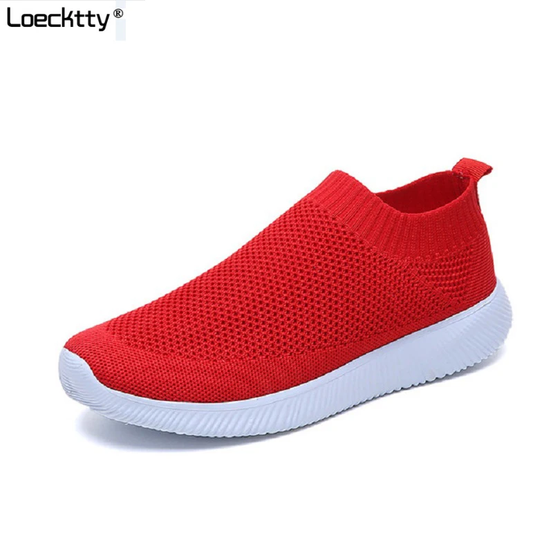 

Women Sneakers Female Knitted Vulcanized Shoes Casual Slip On Ladies Flat Shoe Mesh Trainers Soft Walking Footwear Zapatos Mujer