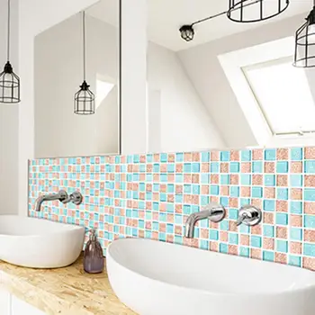 Self Adhesive Mosaic Tile Sticker Kitchen Backsplash Bathroom Wall Tile Stickers Waterproof Vinyl Tiles Bathroom Home Decor