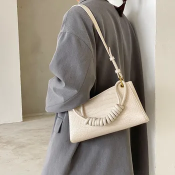 

Summer small bag underarm bag female 2020 new trendy texture stone pattern baguette bag unique rope knot handle shoulder bag