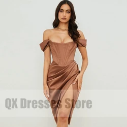 Sexy Off The Shoulder Stain Evening Dresses Elegant Strapless Pleated Backless Cocktail Dress For Women High Quality Gowns