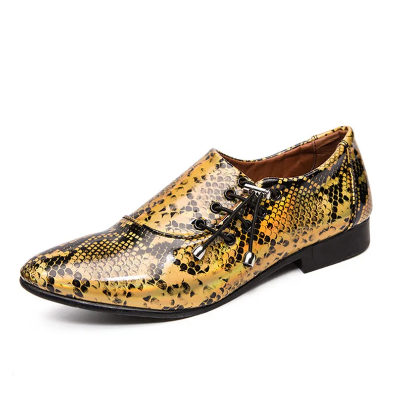 Мужская повседневная обувь на плоской подошве; Новинка года; дышащая обувь; Мужская обувь; лоферы в британском стиле; Модные леопардовые туфли на шнуровке - Цвет: gold