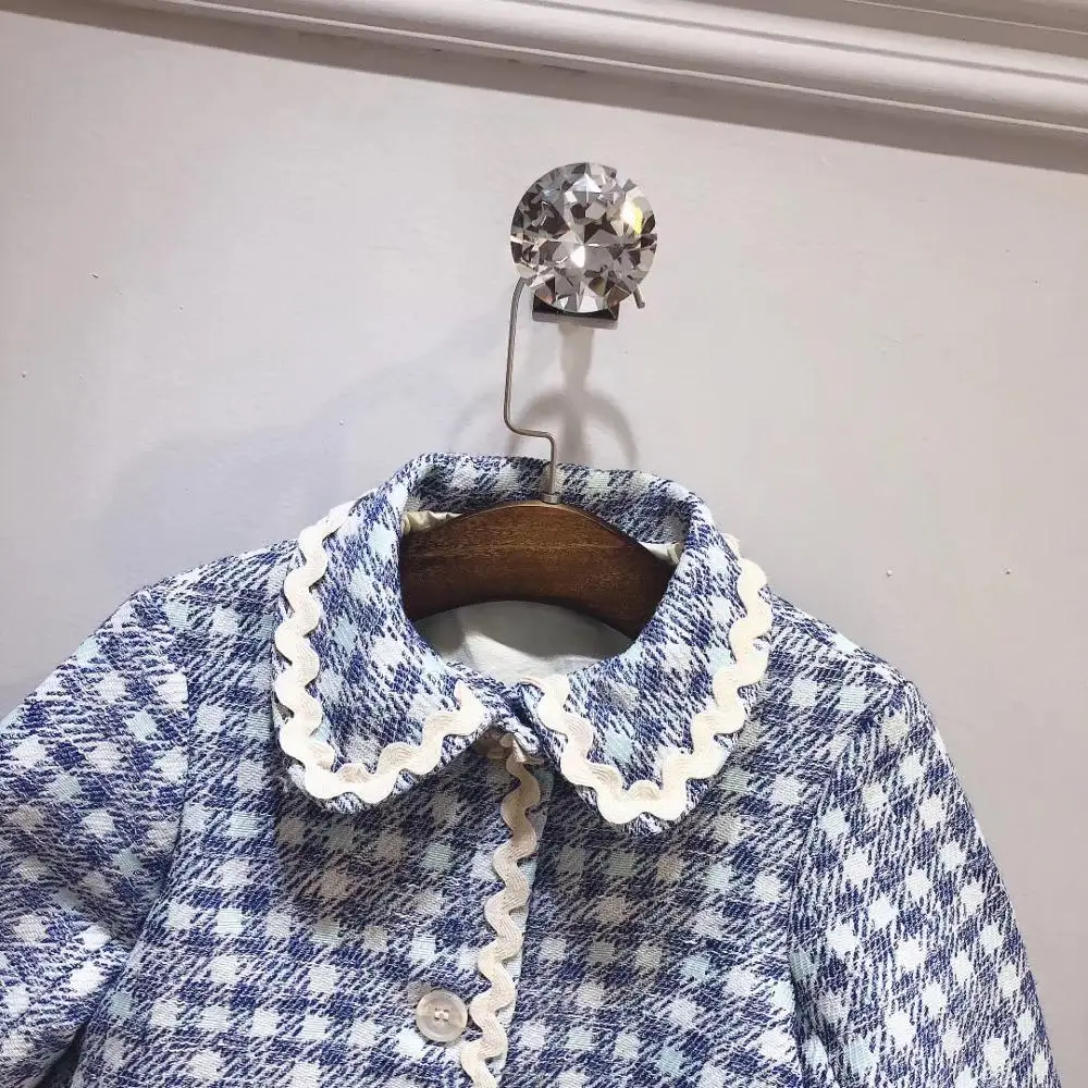 Girls coat white blue plaid girls coat autumn winter outwear clothes boutique kids clothes