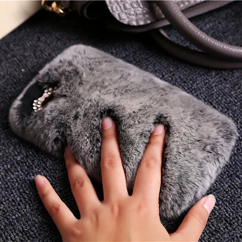 

Cute Fluffy Rabbit Hair Fur Case For iPhone XR XS 8 7 Plus 6 6S Plus Cover Bling Soft TPU Phone Cases For iPhone 6 6S XR XS Max
