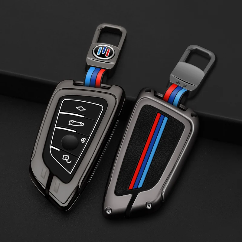 PhoneNatic car key Genuine leather stitched case for 4-button remote for BMW X3 F25 X5 F15 und X6 F16 in black 4-button 